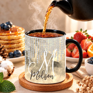Chic gold silver rhinestone drips monogram mug