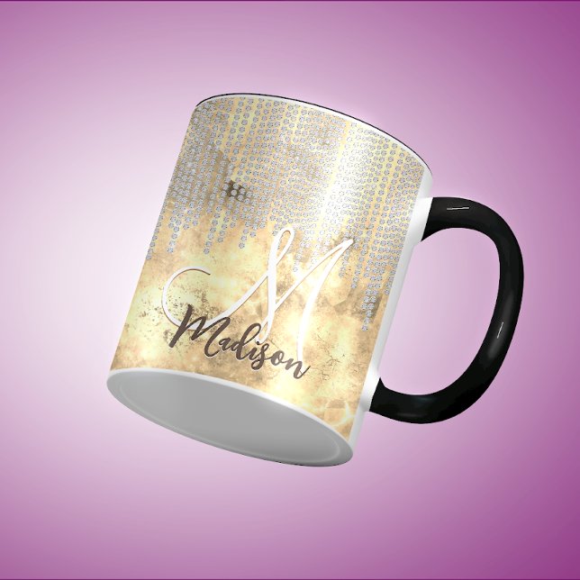Chic gold silver rhinestone drips monogram mug (Creator Uploaded)