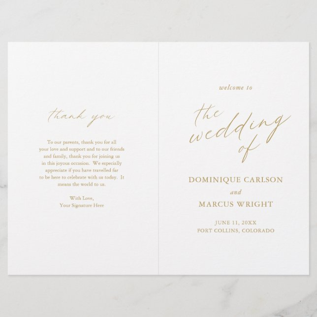 Chic Gold Simple Elegant Wedding Program (Front)