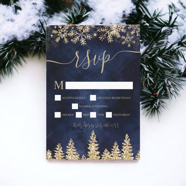 Chic gold snow pine navy Christmas winter rsvp (Chic gold snow pine navy Christmas winter rsvp)