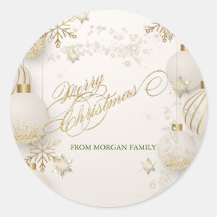 Chic Gold Snowflakes,Balls Christmas  Classic Round Sticker