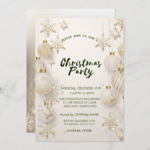 Chic Gold Snowflakes,Balls Christmas Company Party Invitation