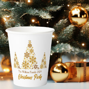 Chic Gold Snowflakes Christmas Party Personalised Paper Cups