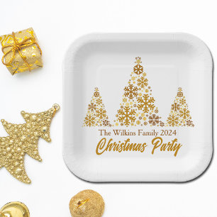 Chic Gold Snowflakes Christmas Party Personalised Paper Plate