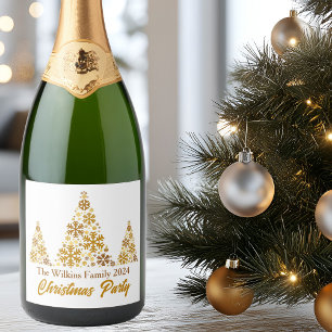 Chic Gold Snowflakes Christmas Party Personalised Sparkling Wine Label