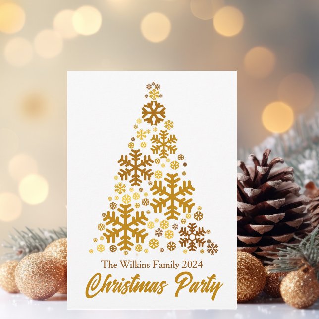Chic Gold Snowflakes Christmas Tree Party Invitation (Creator Uploaded)