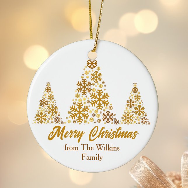 Chic Gold Snowflakes Christmas Tree Personalised Ceramic Ornament (Creator Uploaded)