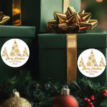 Chic Gold Snowflakes Christmas Tree Personalised Classic Round Sticker<br><div class="desc">A chic gold script Christmas gift sticker with your family name under beautiful trees made of golden snowflakes above Merry Christmas. Trendy holiday stickers with an artistic snowflake design.</div>