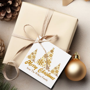 Chic Gold Snowflakes Christmas Tree Personalised Favour Tags