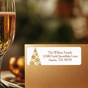 Chic Gold Snowflakes Christmas Tree Return Address Label