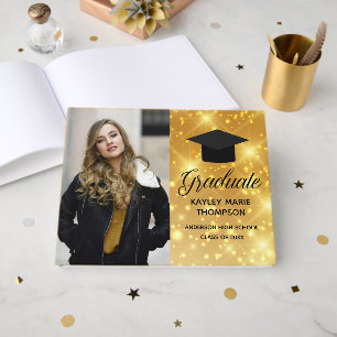 Chic Gold Sparkle 2022 Graduate Photo Graduation Guest Book
