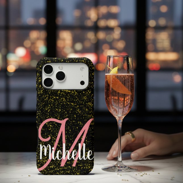 Chic Gold sparkle black pink monogram unique girly (Creator Uploaded)