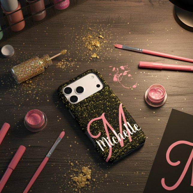 Chic Gold sparkle black pink monogram unique girly (Creator Uploaded)