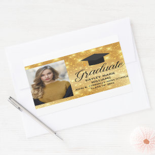 Chic Gold Sparkle Graduate Photo Custom Rectangular Sticker
