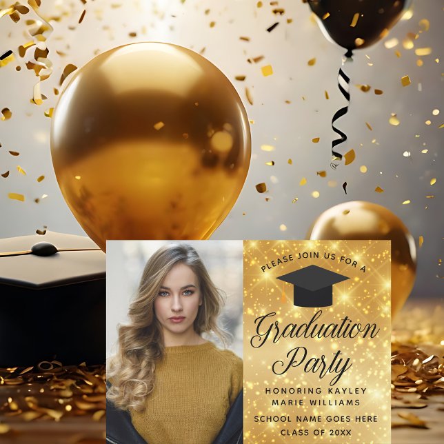 Chic Gold Sparkle Graduate Photo Graduation Party Invitation (Creator Uploaded)