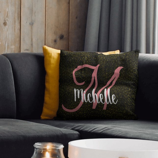 Chic Gold sparkle pink monogram girly unique Cushion (Creator Uploaded)