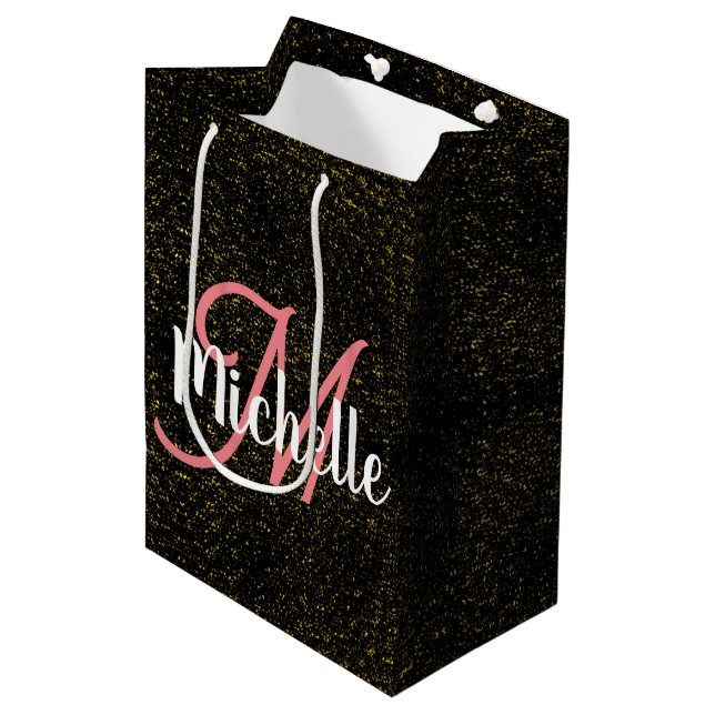 Chic Gold sparkle pink monogram girly unique Medium Gift Bag (Front Angled)