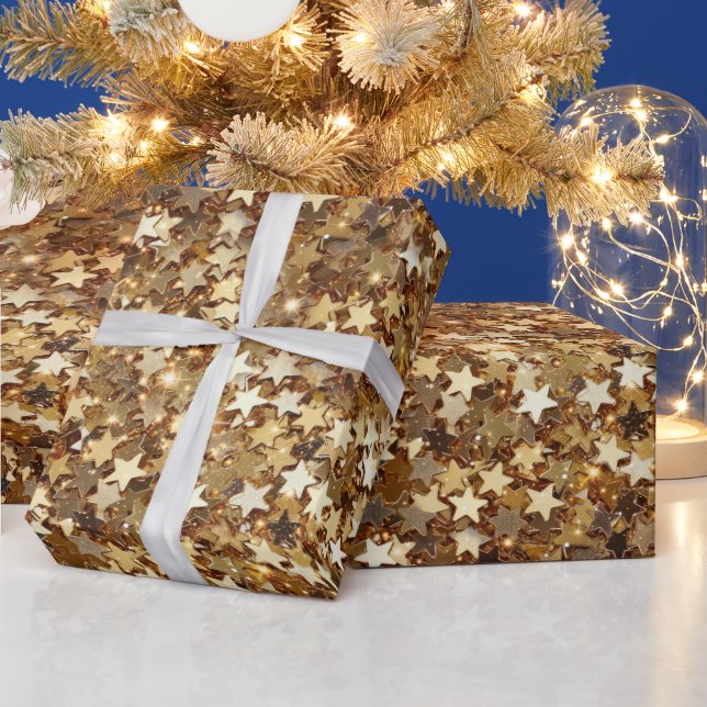 Chic Gold Sparkle Stars Wrapping Paper (Holidays)