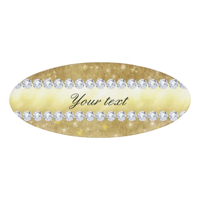 Chic Gold Sparkling Stars and Diamonds Name Tag (Front)