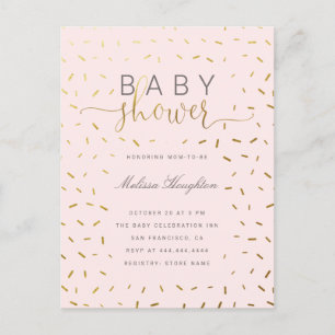 Chic Gold Sprinkle Confetti & Pink Baby Shower Invitation Postcard