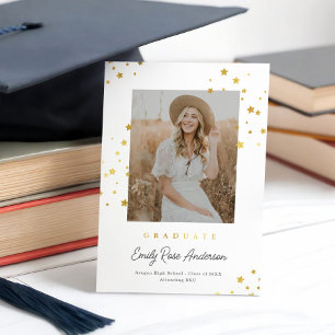 Chic Gold Stars Wht Photo Graduation Announcement