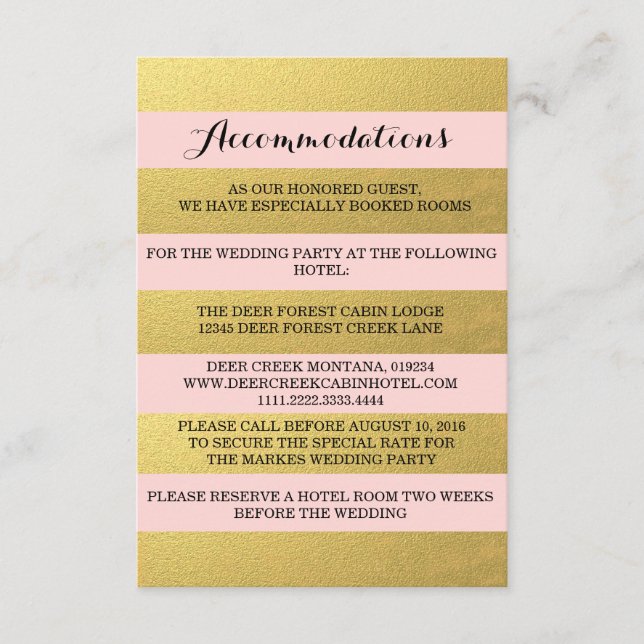 CHIC GOLD STRIPES ACCOMMODATION CARD (Front)