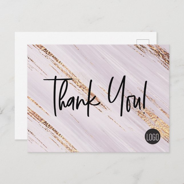 Chic Gold Strokes Business logo Thank You Customer Postcard (Front/Back)