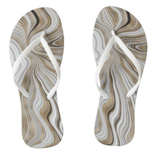 Chic Gold Swirl Marble White Flip Flops