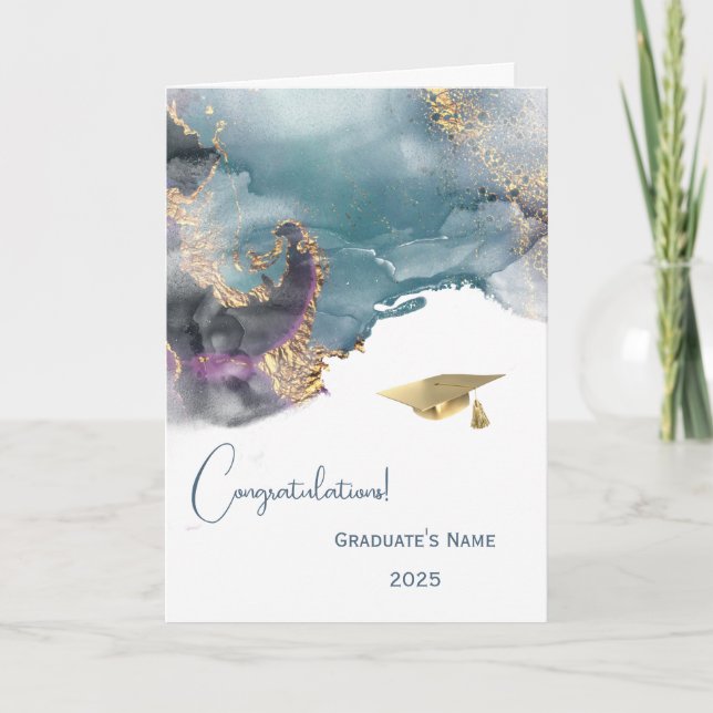 Chic Gold Teal Abstract Personalised Graduation  Card (Front)