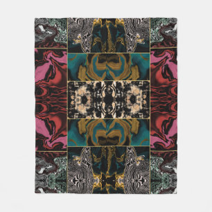 Chic Gold Teal and pink Liquid ink on black Marble Fleece Blanket