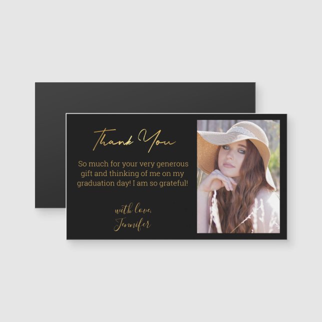 chic gold thank you graduation photo black magnet  (Front/Back)
