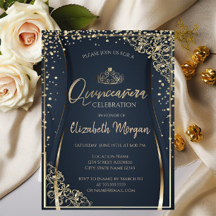 Chic Gold Tiara,Diamonds Quinceañera  Invitation