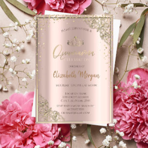 Chic Gold Tiara,Diamonds Rose Gold Quinceañera  Invitation