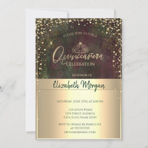 Chic Gold Tiara,Diamonds Vintage Quinceañera Invitation