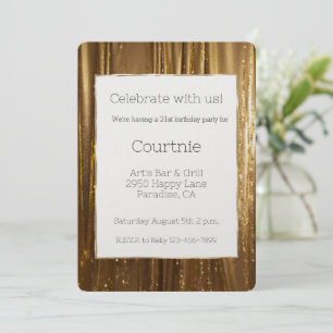 Chic Gold Tinsel Stripes 21st Birthday Invitation