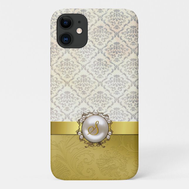 Chic Gold Tone & Cream Damask Case-Mate iPhone Case (Back)