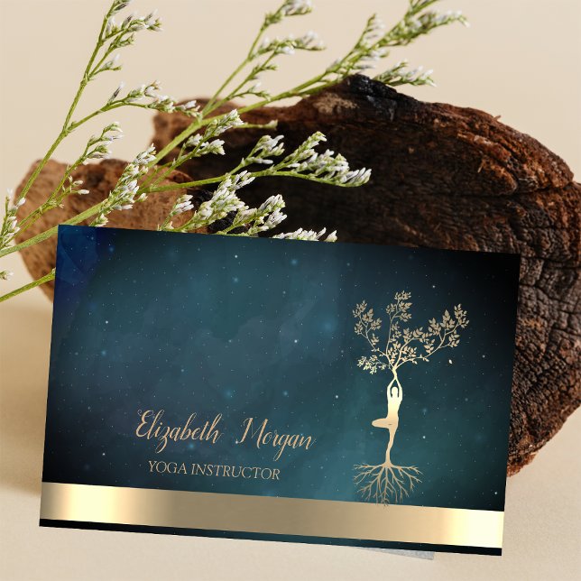 Chic Gold Tree Women Silhouette,Yoga  Business Card (Creator Uploaded)