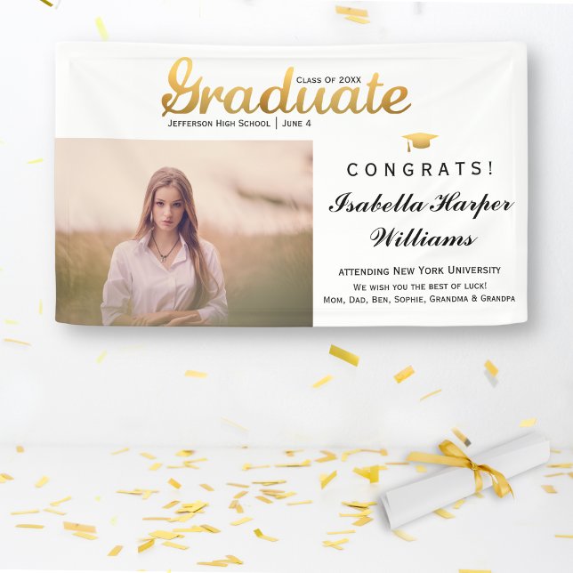 Chic Gold Trendy Graduation Party Class of 20XX Banner (Creator Uploaded)