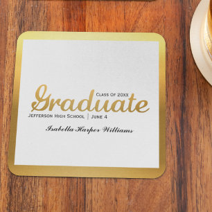 Chic Gold Trendy Graduation Party Class of 20XX Square Paper Coaster