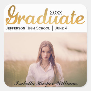Chic Gold Trendy Graduation Photo Class of 2019 Square Sticker