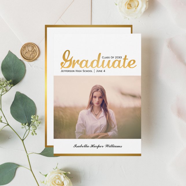 Chic Gold Trendy Graduation Photo Class of 20XX Invitation (Creator Uploaded)