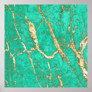 Chic Gold Turquoise Marble Pattern Poster