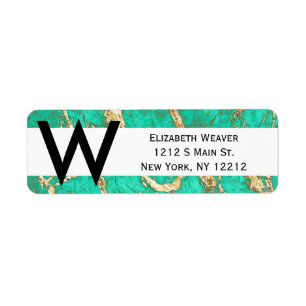 Chic Gold Turquoise Marble Pattern Return Address Label