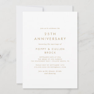 Chic Gold Typography 25th Wedding Anniversary Invitation
