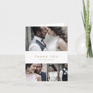 Chic Gold Typography 3 Photo Collage Thank You Card