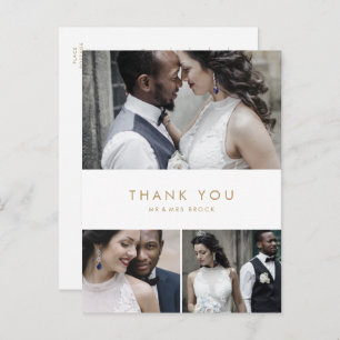 Chic Gold Typography 3 Photo Collage Thank You Postcard