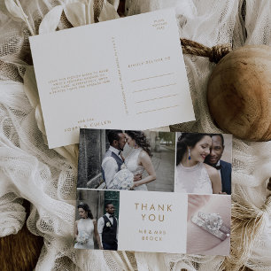 Chic Gold Typography 4 Photo Template Thank You Postcard