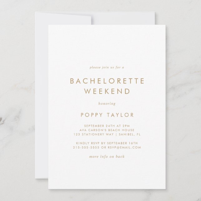 Chic Gold Typography Bachelorette Weekend Invitation (Front)