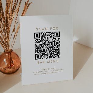 Chic Gold Typography Bar Menu QR Code Pedestal Sign