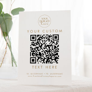 Chic Gold Typography Business Logo Custom QR Code Pedestal Sign